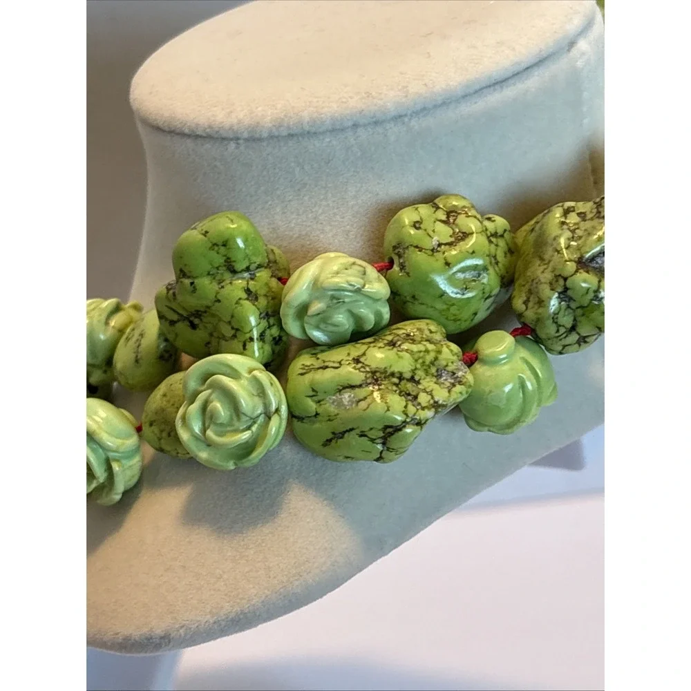 Artisan Apple Green Mineral Gaspeite Nugget Rose Southwest Statement Necklace